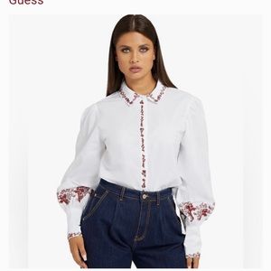 Guess Women's Long Sleeve Embroidered Ravin Top
